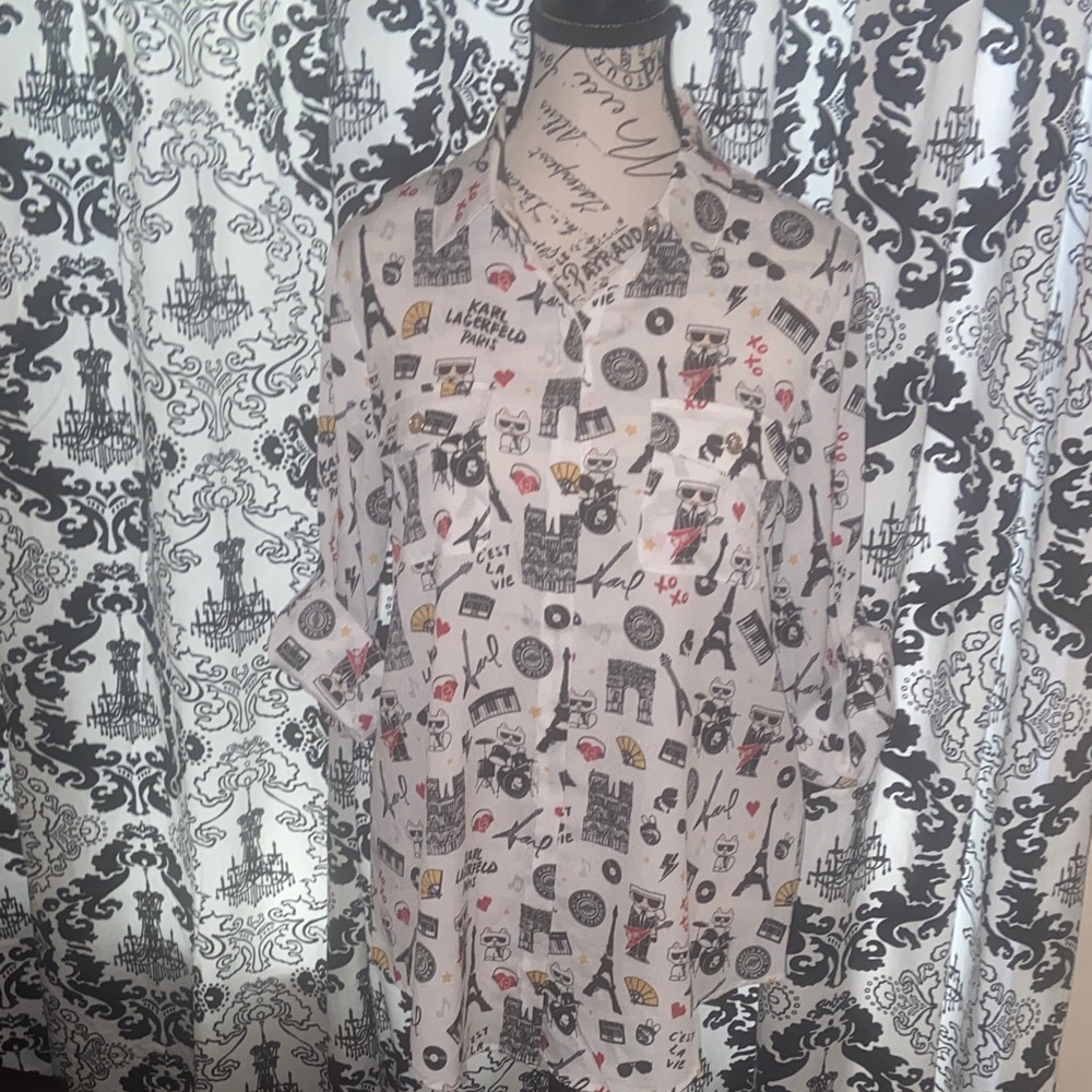 Karl Lagerfeld Graphic Print Button-Up Shirt Small